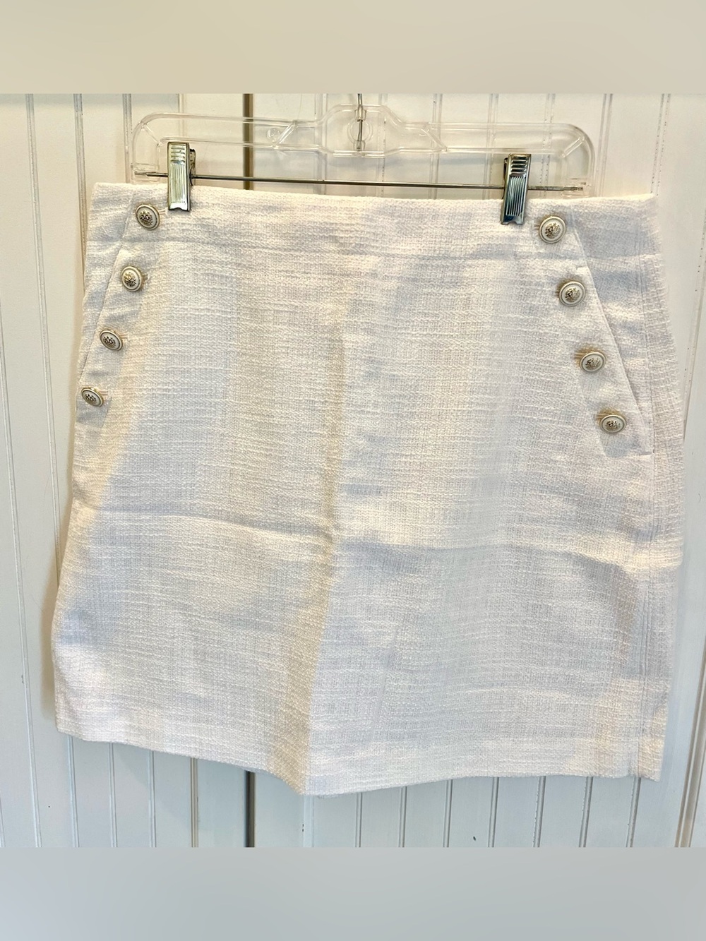 Women’s Loft Tweed Mini Skirt With White & Gold Button Detail - Size 12